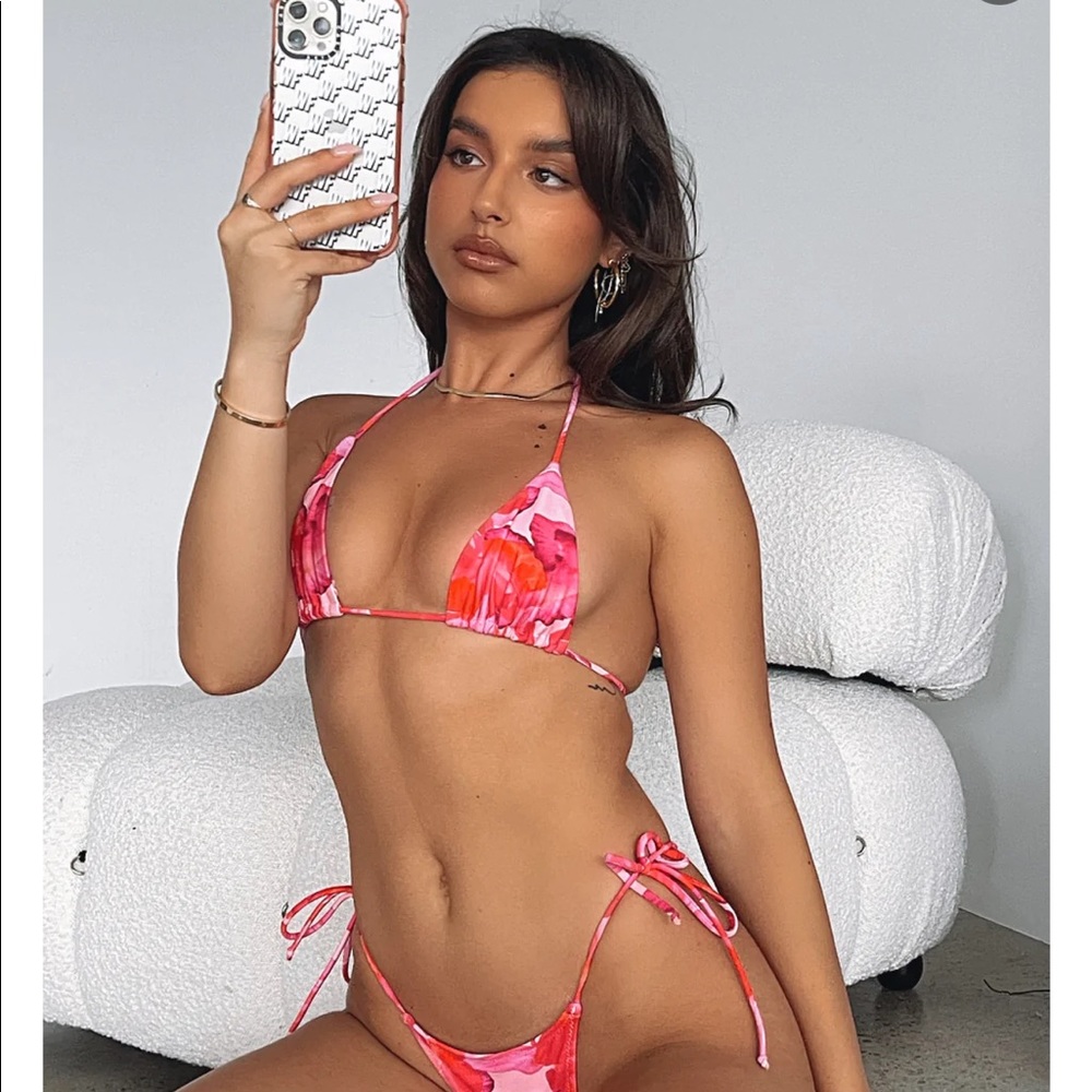 white fox boutique pink floral bikini top